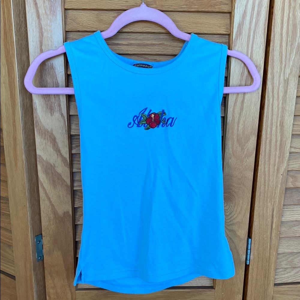 Palmwave  Bright Blue Kids Tank Top with Floral aloha Embroidery